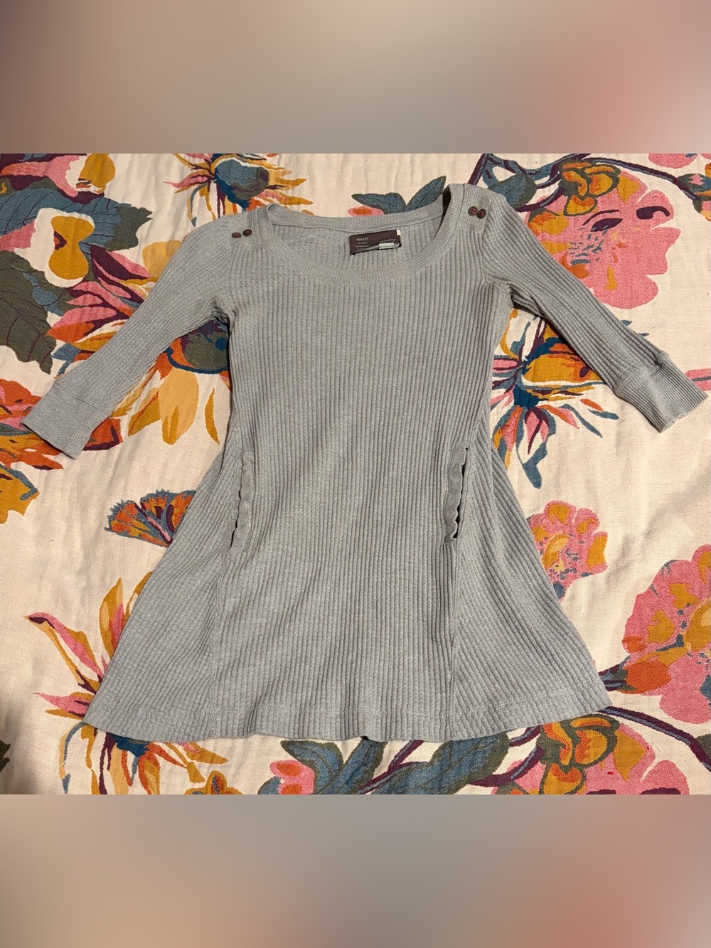 Anthropologie Brand Grey Ribbed Long-Sleeve Fit & Flare Dress or Tunic Pockets